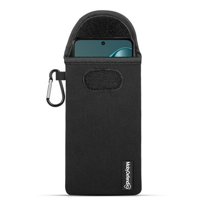 Hoesje voor Motorola Moto G05 - MobyDefend Neopreen Pouch Met Karabijnhaak - Insteekhoesje - Riemlus Hoesje - Zwart