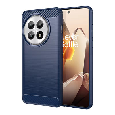 OnePlus 13 Hoesje - MobyDefend TPU Backcover - Geborstelde Metaal &amp; Carbon-Look - Blauw