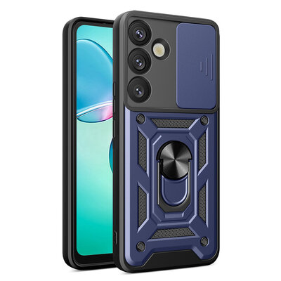 Samsung Galaxy S25 Plus (S25+) Hoesje - MobyDefend Pantsercase Met Draaibare Ring - Blauw