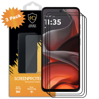 3-Pack Motorola Moto G15 Screenprotectors - MobyDefend Screensavers Met Zwarte Randen - Gehard Glas 