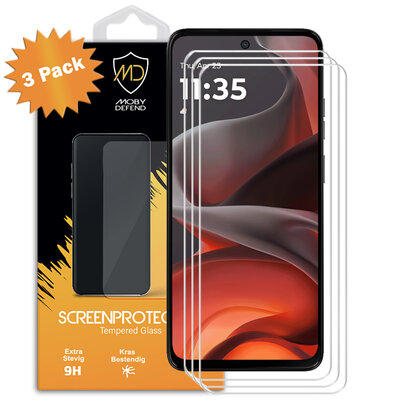 3-Pack Motorola Moto G15 Screenprotectors MobyDefend Case-Friendly Screensavers - Gehard Glas