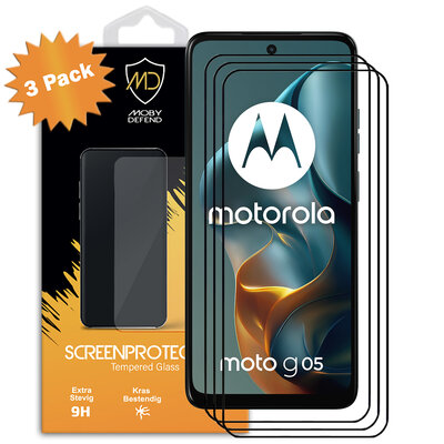 3-Pack Motorola Moto G05 Screenprotectors - MobyDefend Screensavers Met Zwarte Randen - Gehard Glas 