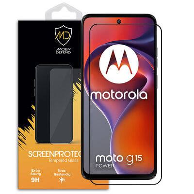 Motorola Moto G15 Power Screenprotector - MobyDefend Screensaver Met Zwarte Randen - Gehard Glas 