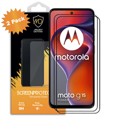 2-Pack Motorola Moto G15 Power Screenprotectors - MobyDefend Screensavers Met Zwarte Randen - Gehard Glas 