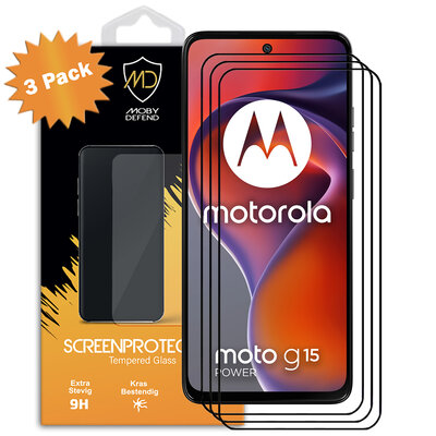 3-Pack Motorola Moto G15 Power Screenprotectors - MobyDefend Screensavers Met Zwarte Randen - Gehard Glas 