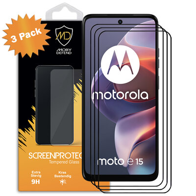 3-Pack Motorola Moto E15 Screenprotectors - MobyDefend Screensavers Met Zwarte Randen - Gehard Glas 