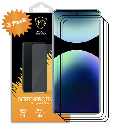 3-Pack Xiaomi Redmi Note 14 Pro Plus Screenprotectors - MobyDefend Screensavers Met Zwarte Randen - Gehard Glas 