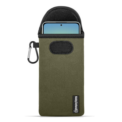 Hoesje voor Xiaomi Redmi Note 14 4G/5G - MobyDefend Neopreen Pouch Met Karabijnhaak - Insteekhoesje - Riemlus Hoesje - Groen