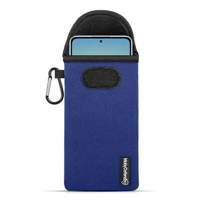 Hoesje voor Xiaomi Redmi Note 14 4G/5G - MobyDefend Neopreen Pouch Met Karabijnhaak - Insteekhoesje - Riemlus Hoesje - Blauw