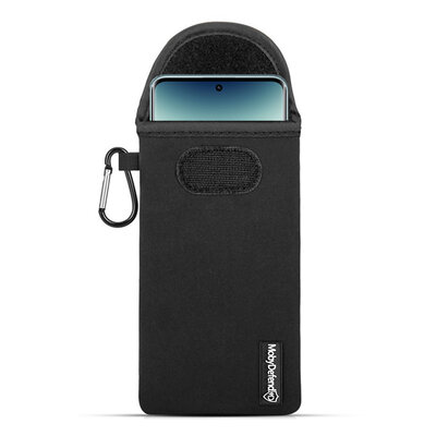 Hoesje voor Xiaomi Redmi Note 14 Pro 4G/5G - MobyDefend Neopreen Pouch Met Karabijnhaak - Insteekhoesje - Riemlus Hoesje - Zwart