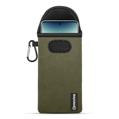 Hoesje voor Xiaomi Redmi Note 14 Pro 4G/5G - MobyDefend Neopreen Pouch Met Karabijnhaak - Insteekhoesje - Riemlus Hoesje - Groen