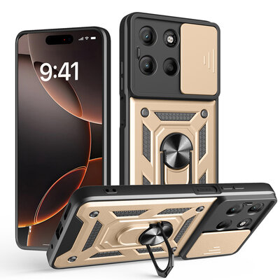 Motorola Moto G15 / G15 Power Hoesje - MobyDefend Pantsercase Met Draaibare Ring - Goud