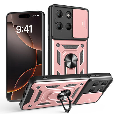 Motorola Moto G15 / G15 Power Hoesje - MobyDefend Pantsercase Met Draaibare Ring - Ros&eacute;