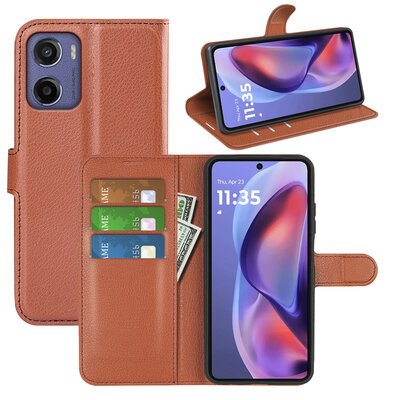 Motorola Moto E15 / G05 Hoesje - MobyDefend Kunstleren Wallet Book Case (Sluiting Voorkant) - Bruin