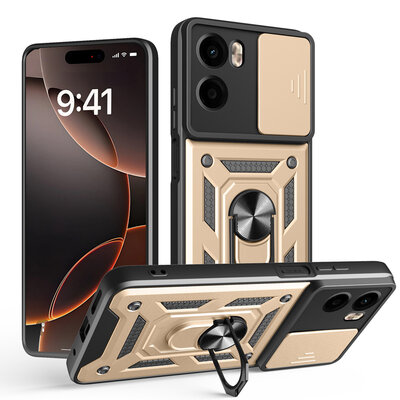 Motorola Moto E15 / G05 Hoesje - MobyDefend Pantsercase Met Draaibare Ring - Goud