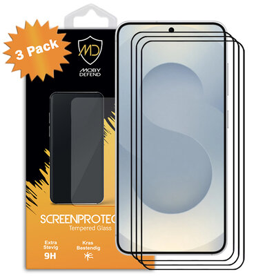 3-Pack Samsung Galaxy S25 Screenprotectors - MobyDefend Screensavers Met Zwarte Randen - Gehard Glas 