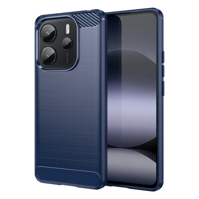 Xiaomi Redmi Note 14 4G Hoesje - MobyDefend TPU Backcover - Geborstelde Metaal &amp; Carbon-Look - Blauw