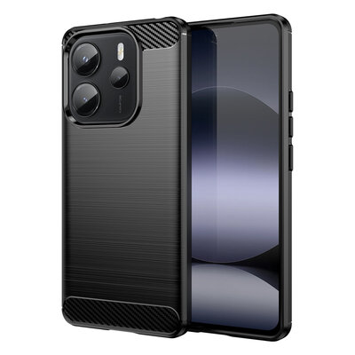 Xiaomi Redmi Note 14 4G Hoesje - MobyDefend TPU Backcover - Geborstelde Metaal &amp; Carbon-Look - Zwart