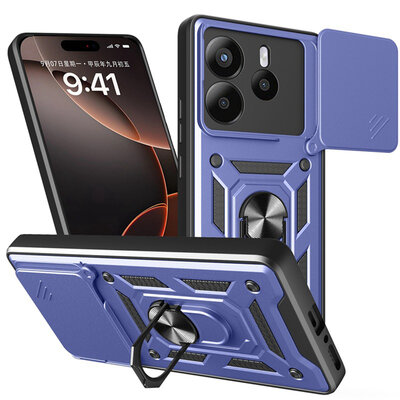 Xiaomi Redmi Note 14 5G Hoesje - MobyDefend Pantsercase Met Draaibare Ring - Blauw