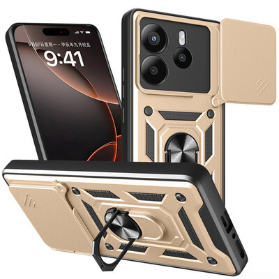 Xiaomi Redmi Note 14 5G Hoesje - MobyDefend Pantsercase Met Draaibare Ring - Goud