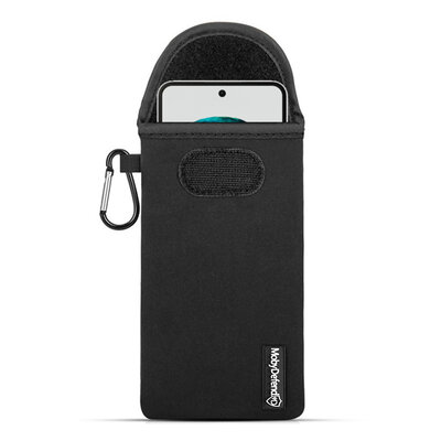 Hoesje voor Nothing Phone (3a) - MobyDefend Neopreen Pouch Met Karabijnhaak - Insteekhoesje - Riemlus Hoesje - Zwart