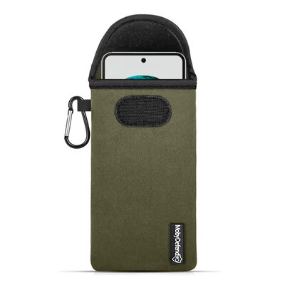Hoesje voor Nothing Phone (3a) - MobyDefend Neopreen Pouch Met Karabijnhaak - Insteekhoesje - Riemlus Hoesje - Groen