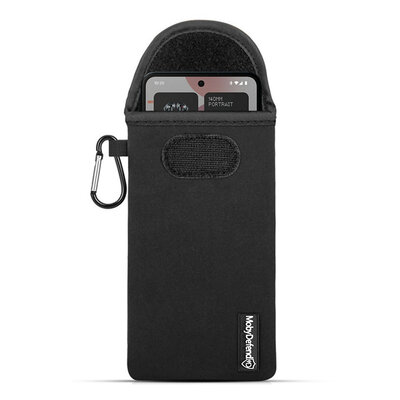 Hoesje voor Nothing Phone (3a) Pro - MobyDefend Neopreen Pouch Met Karabijnhaak - Insteekhoesje - Riemlus Hoesje - Zwart