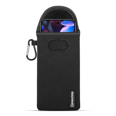Hoesje voor Google Pixel 9 Pro XL - MobyDefend Neopreen Pouch Met Karabijnhaak - Insteekhoesje - Riemlus Hoesje - Zwart