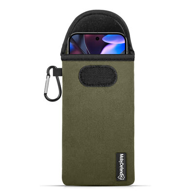 Hoesje voor Google Pixel 9 Pro XL - MobyDefend Neopreen Pouch Met Karabijnhaak - Insteekhoesje - Riemlus Hoesje - Groen