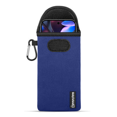 Hoesje voor Google Pixel 9 Pro XL - MobyDefend Neopreen Pouch Met Karabijnhaak - Insteekhoesje - Riemlus Hoesje - Blauw