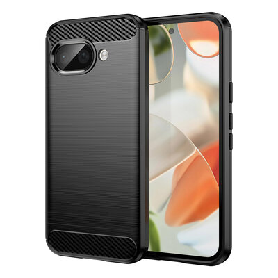 Google Pixel 9a Hoesje - MobyDefend TPU Backcover - Geborstelde Metaal &amp; Carbon-Look - Zwart