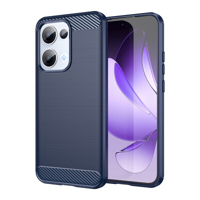 Oppo Reno13 Hoesje - MobyDefend TPU Backcover - Geborstelde Metaal &amp; Carbon-Look - Blauw