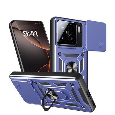 Xiaomi 15 Hoesje - MobyDefend Pantsercase Met Draaibare Ring - Blauw