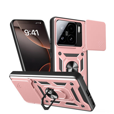 Xiaomi 15 Hoesje - MobyDefend Pantsercase Met Draaibare Ring - Ros&eacute;