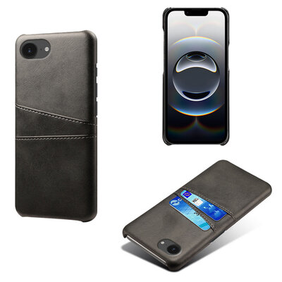 iPhone 16e Hoesje - MobyDefend Lederen Backcover Met Vakjes Voor Pasjes - Zwart
