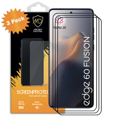3-Pack Motorola Edge 60 Fusion Screenprotectors - MobyDefend Screensavers Met Zwarte Randen - Gehard Glas 