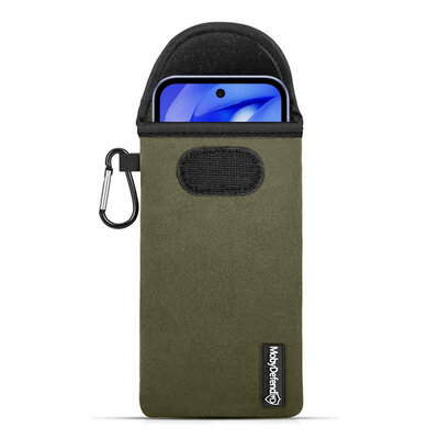 Hoesje voor Google Pixel 9a - MobyDefend Neopreen Pouch Met Karabijnhaak - Insteekhoesje - Riemlus Hoesje - Groen