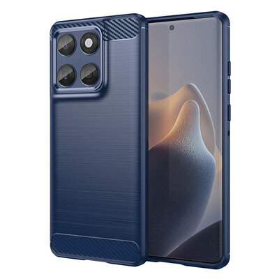 Motorola Edge 60 / Motorola Edge 60 Fusion Hoesje - MobyDefend TPU Backcover - Geborstelde Metaal &amp; Carbon-Look - Blauw