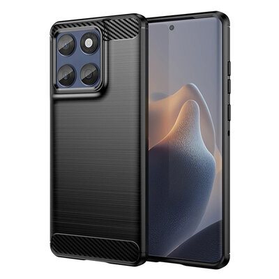 Motorola Edge 60 / Motorola Edge 60 Fusion Hoesje - MobyDefend TPU Backcover - Geborstelde Metaal &amp; Carbon-Look - Zwart