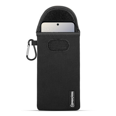 Hoesje voor Motorola Moto G56 - MobyDefend Neopreen Pouch Met Karabijnhaak - Insteekhoesje - Riemlus Hoesje - Zwart
