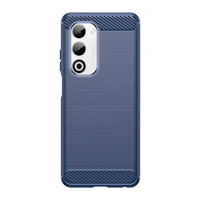 Oppo A5 5G Hoesje - MobyDefend TPU Backcover - Geborstelde Metaal &amp; Carbon-Look - Blauw