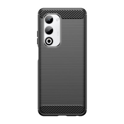 Oppo A5 5G Hoesje - MobyDefend TPU Backcover - Geborstelde Metaal &amp; Carbon-Look - Zwart