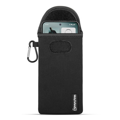 Hoesje voor Nothing Phone (3) - MobyDefend Neopreen Pouch Met Karabijnhaak - Insteekhoesje - Riemlus Hoesje - Zwart