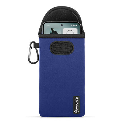 Hoesje voor Nothing Phone (3) - MobyDefend Neopreen Pouch Met Karabijnhaak - Insteekhoesje - Riemlus Hoesje - Blauw