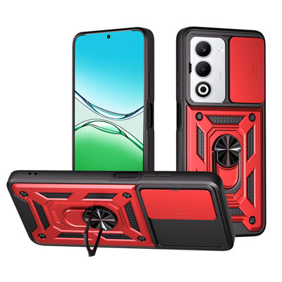 Oppo A5 5G Hoesje - MobyDefend Pantsercase Met Draaibare Ring - Rood