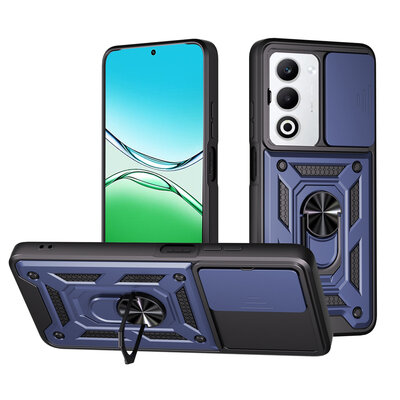Oppo A5 5G Hoesje - MobyDefend Pantsercase Met Draaibare Ring - Blauw