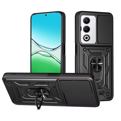 Oppo A5 5G Hoesje - MobyDefend Pantsercase Met Draaibare Ring - Zwart