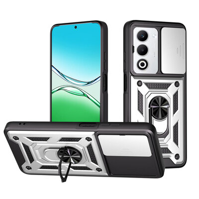Oppo A5 5G Hoesje - MobyDefend Pantsercase Met Draaibare Ring - Zilvergrijs