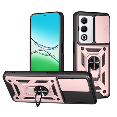 Oppo A5 5G Hoesje - MobyDefend Pantsercase Met Draaibare Ring - Ros&eacute;