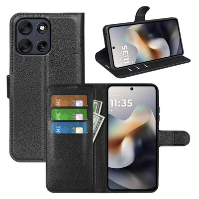 Motorola Moto G56 Hoesje - MobyDefend Kunstleren Wallet Book Case (Sluiting Voorkant) - Zwart